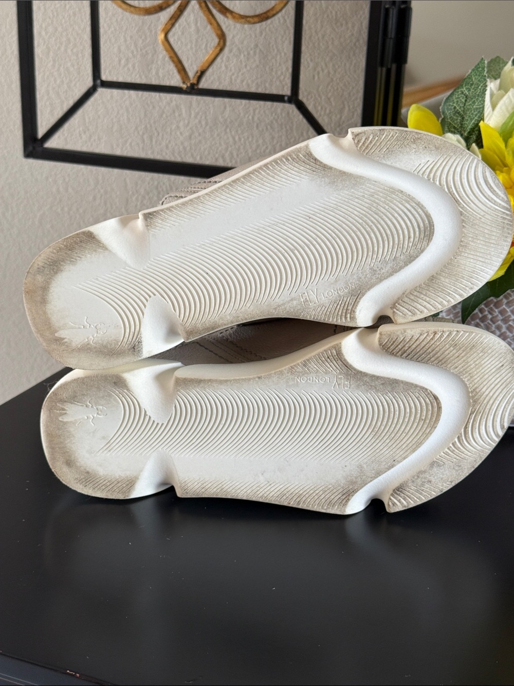 Fly London Metallic Taupe Slide Mules with White Sole - Picture 12 of 14